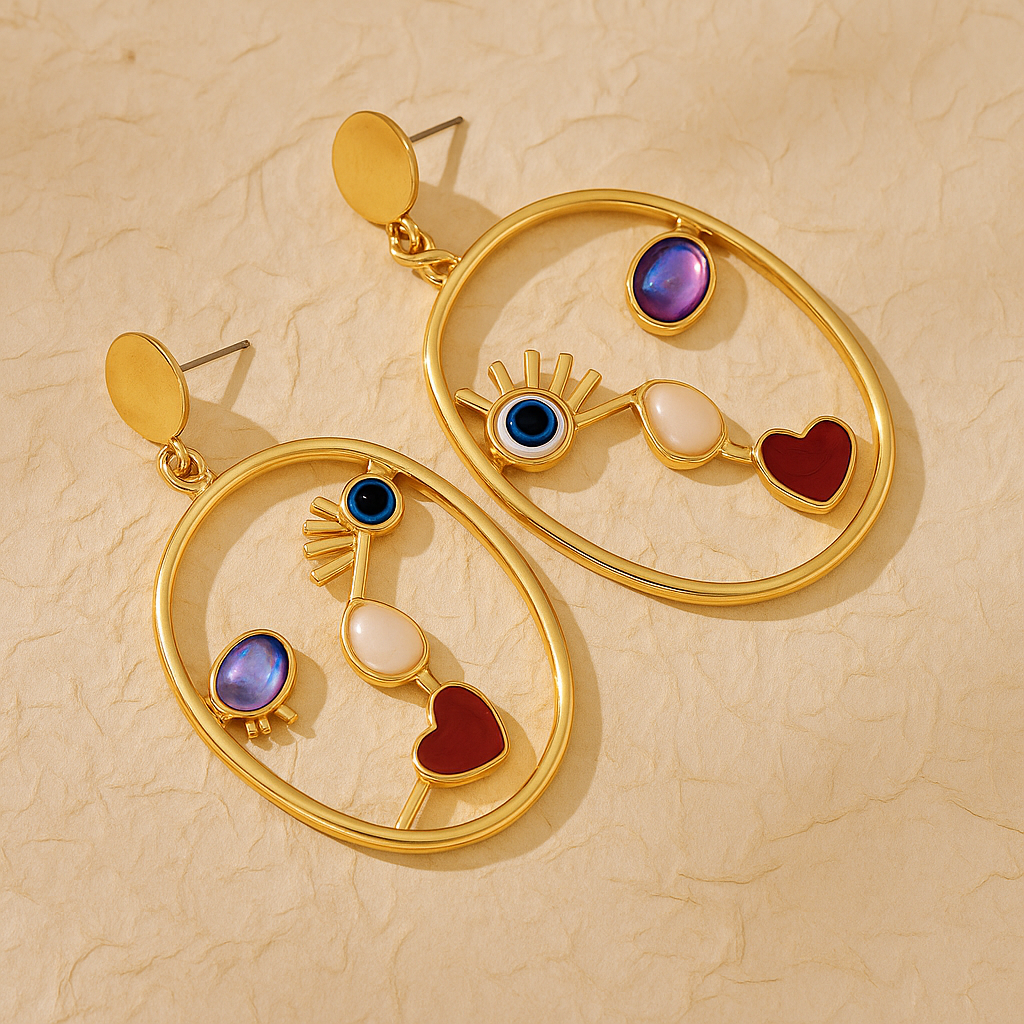 Hollow Abstract Evil Eye Earrings