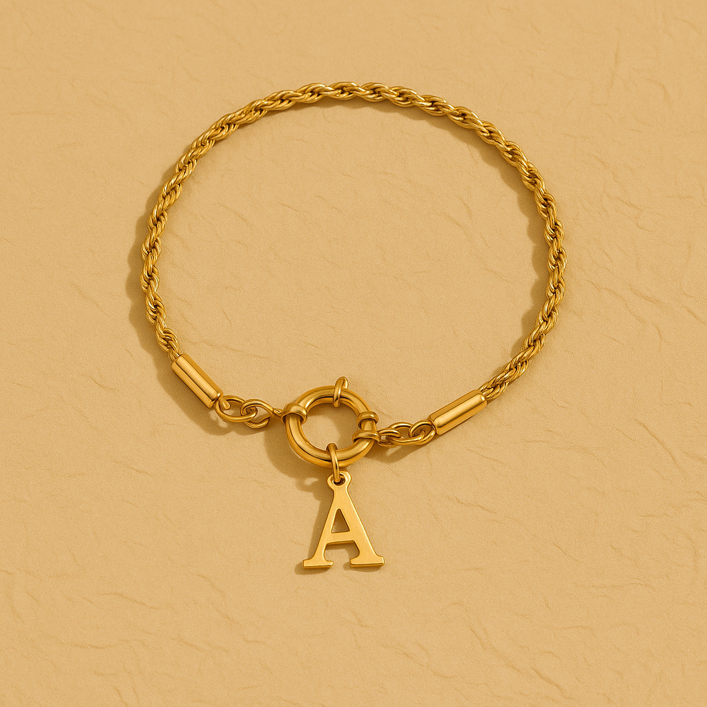 Anchor Clasp Initial Bracelet