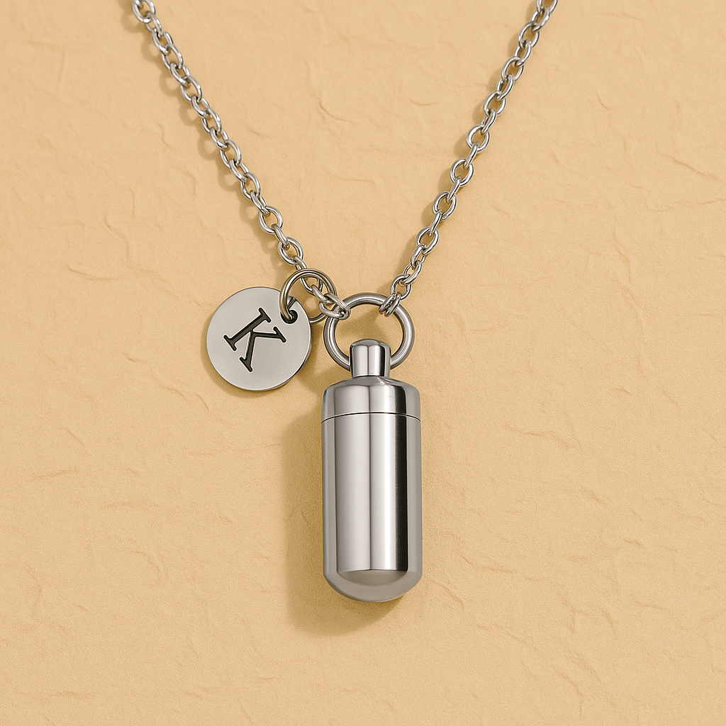 Cremation Urn Initial Charm Necklace