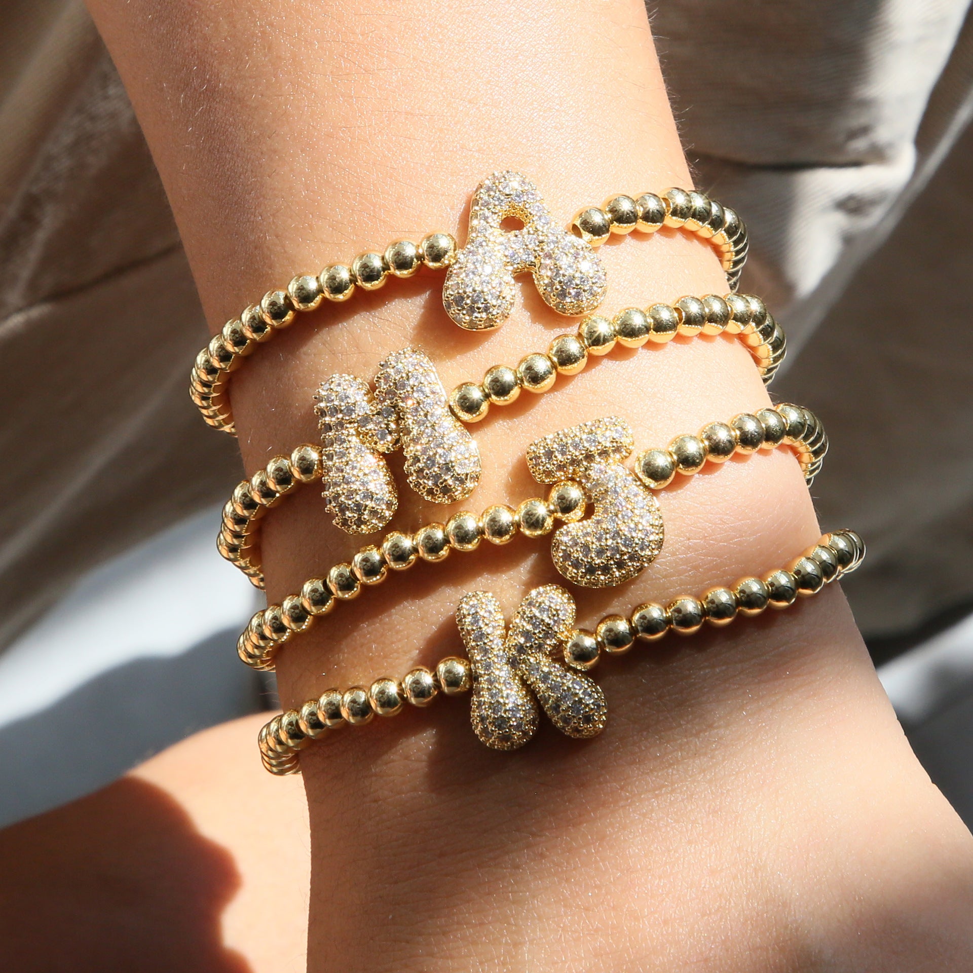 Beaded Bubble Initial Bracelet
