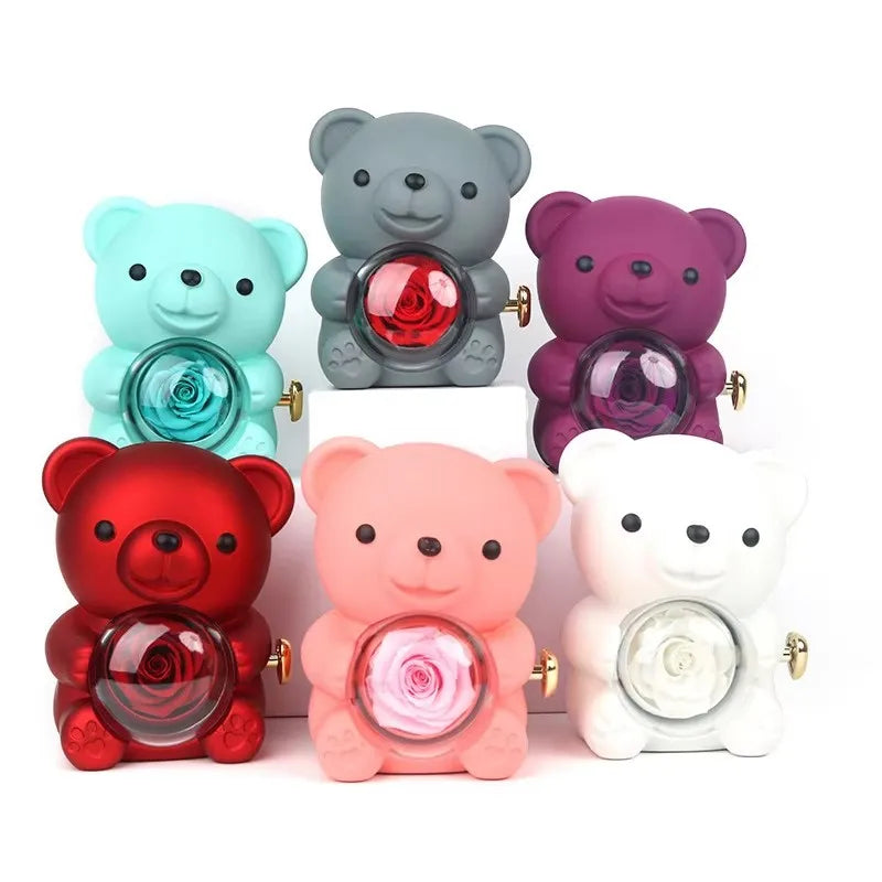 Hugging Bear Rose Jewelry Box