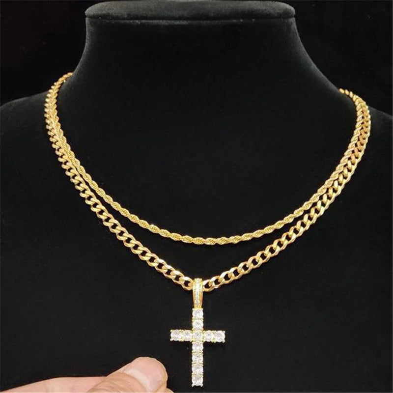 Double Row Cross Necklace