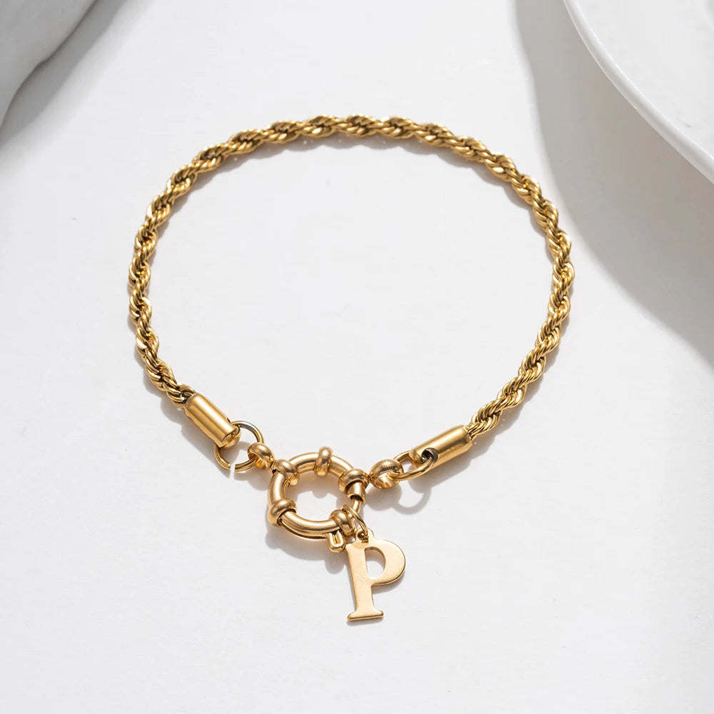 Anchor Clasp Initial Bracelet