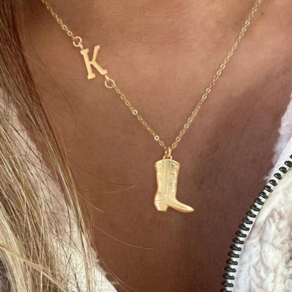Cowboy Boots Initial Necklace