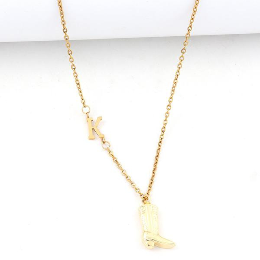 Cowboy Boots Initial Necklace