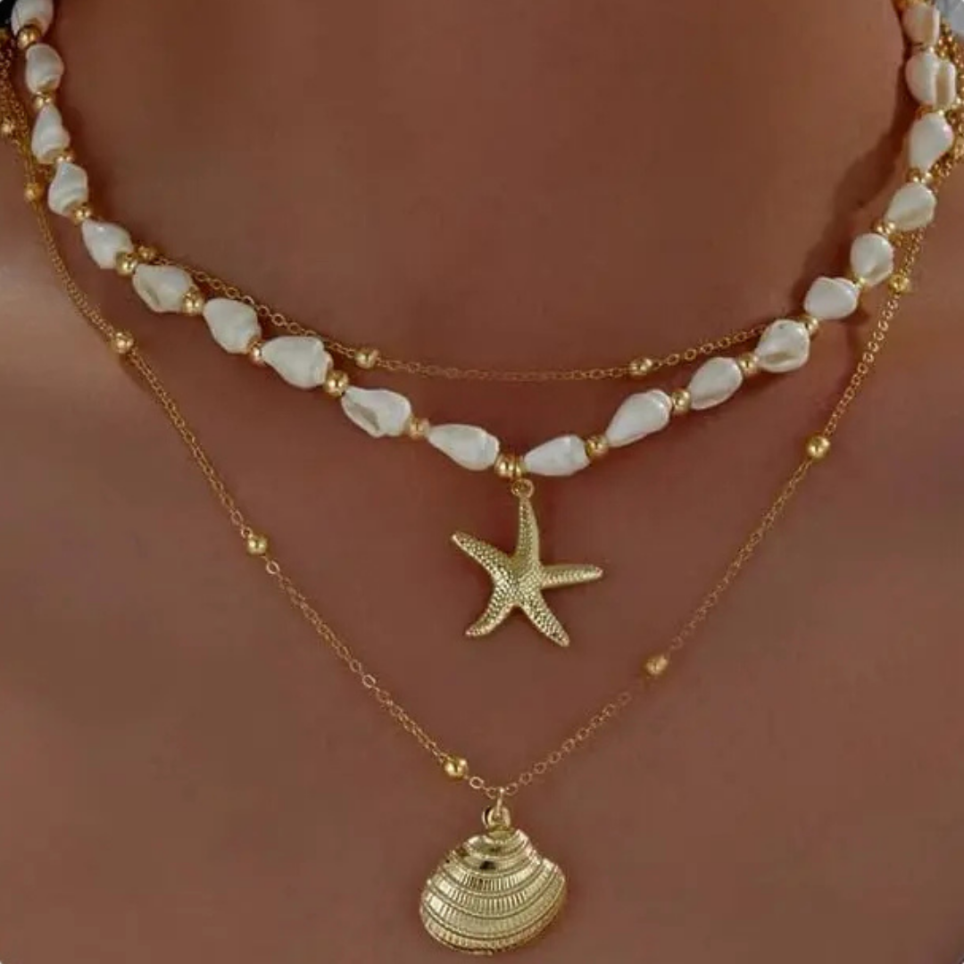Gold Seashell Starfish Necklace