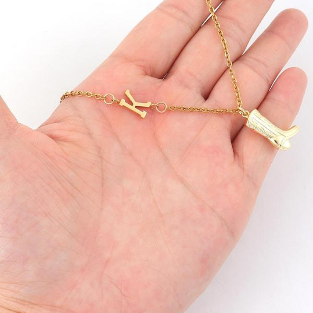 Cowboy Boots Initial Necklace