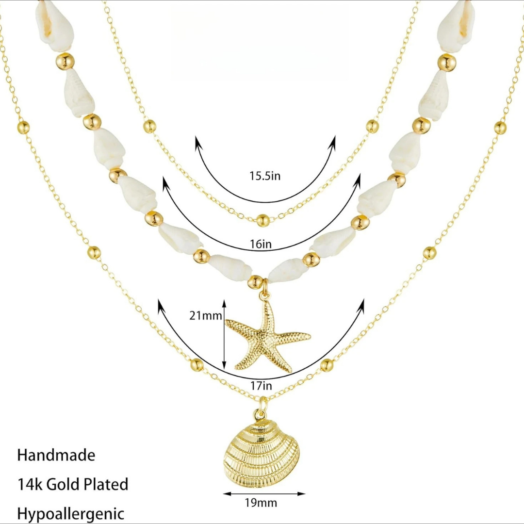 Gold Seashell Starfish Necklace