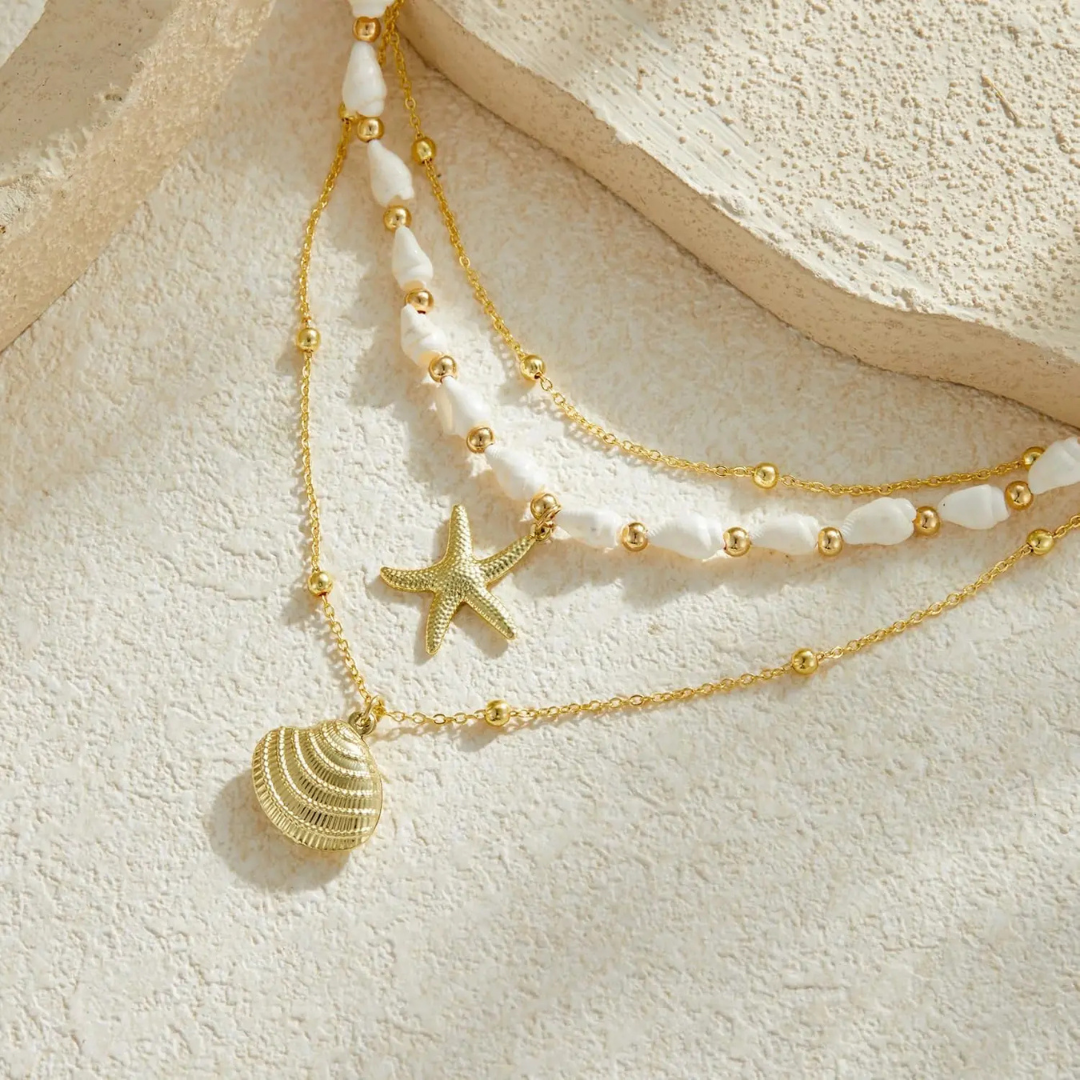 Gold Seashell Starfish Necklace
