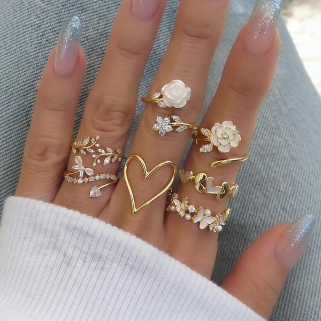 7 PCS Floral Heart Ring Set