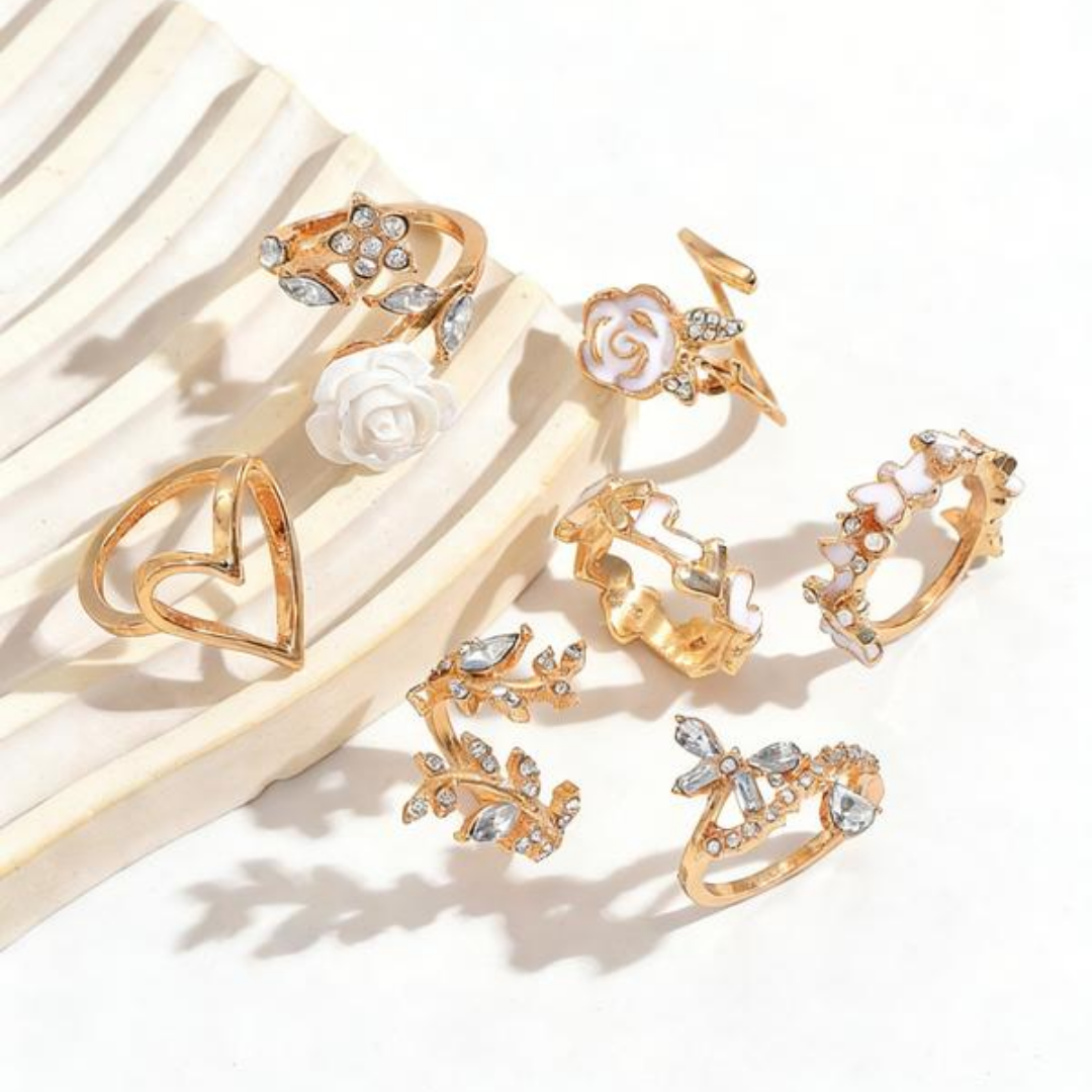 7 PCS Floral Heart Ring Set
