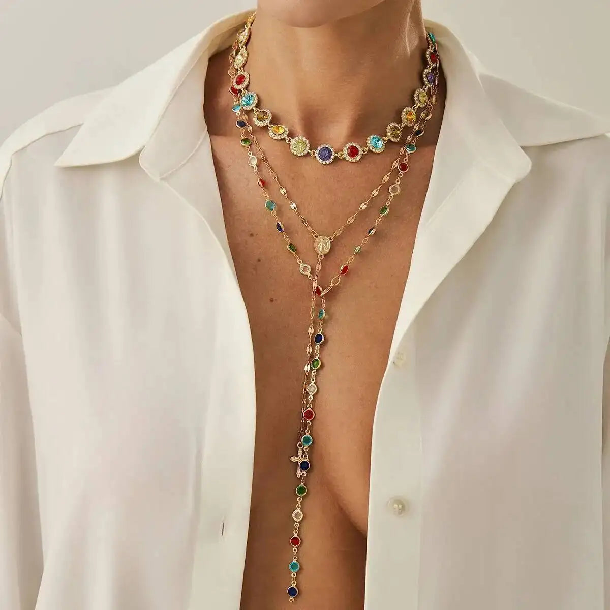 3 PCS Colorful Boho Crystal Necklace