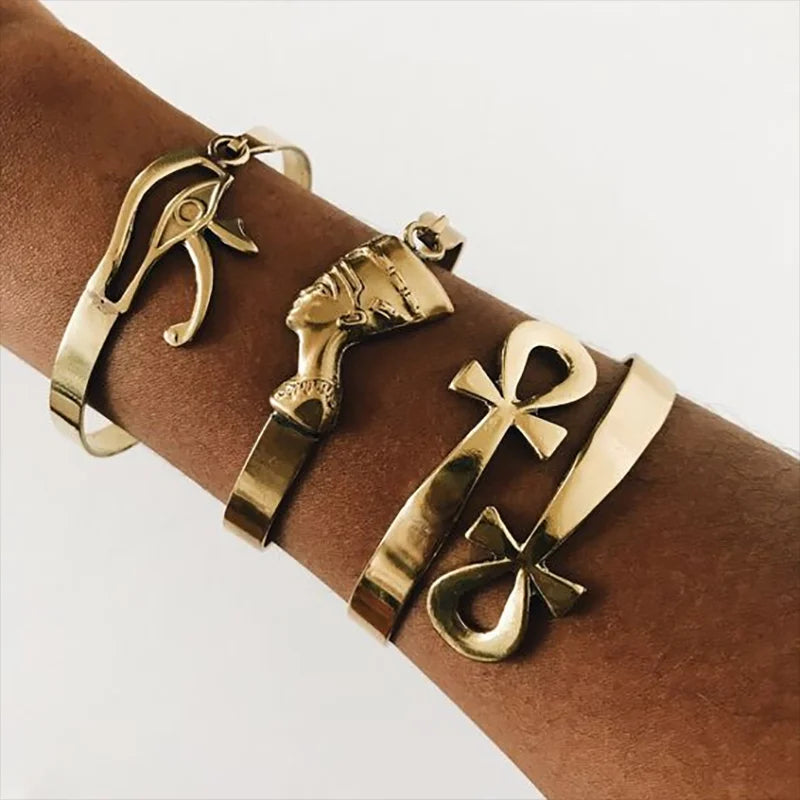 4 PCS Africa & Ankh Bracelet Set