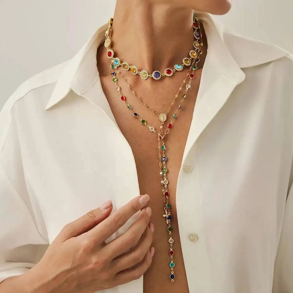 3 PCS Colorful Boho Crystal Necklace