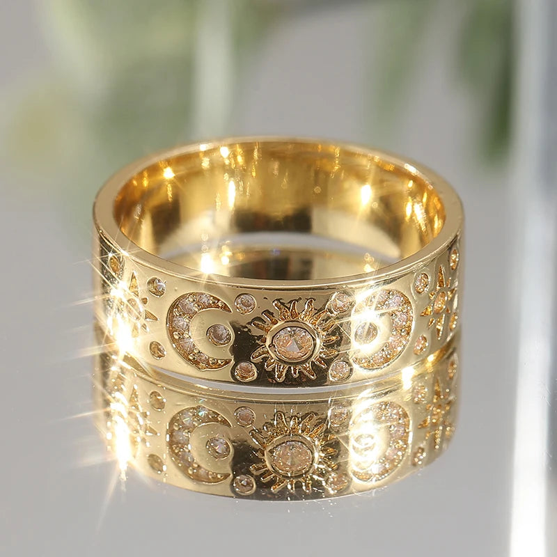 3 PCS Carved Sun & Moon Ring