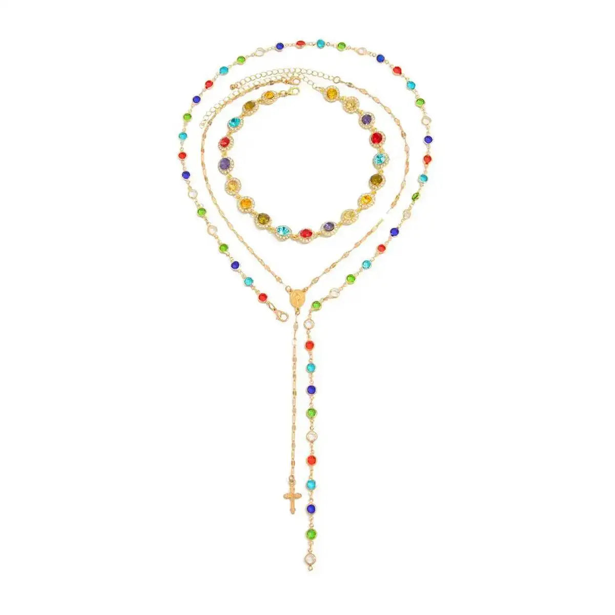 3 PCS Colorful Boho Crystal Necklace