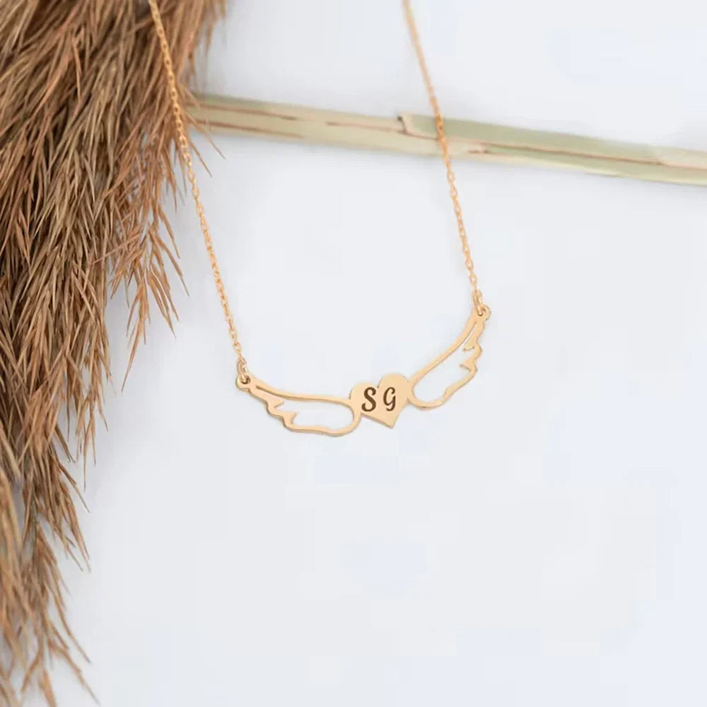 Angel Wing Initial Necklace