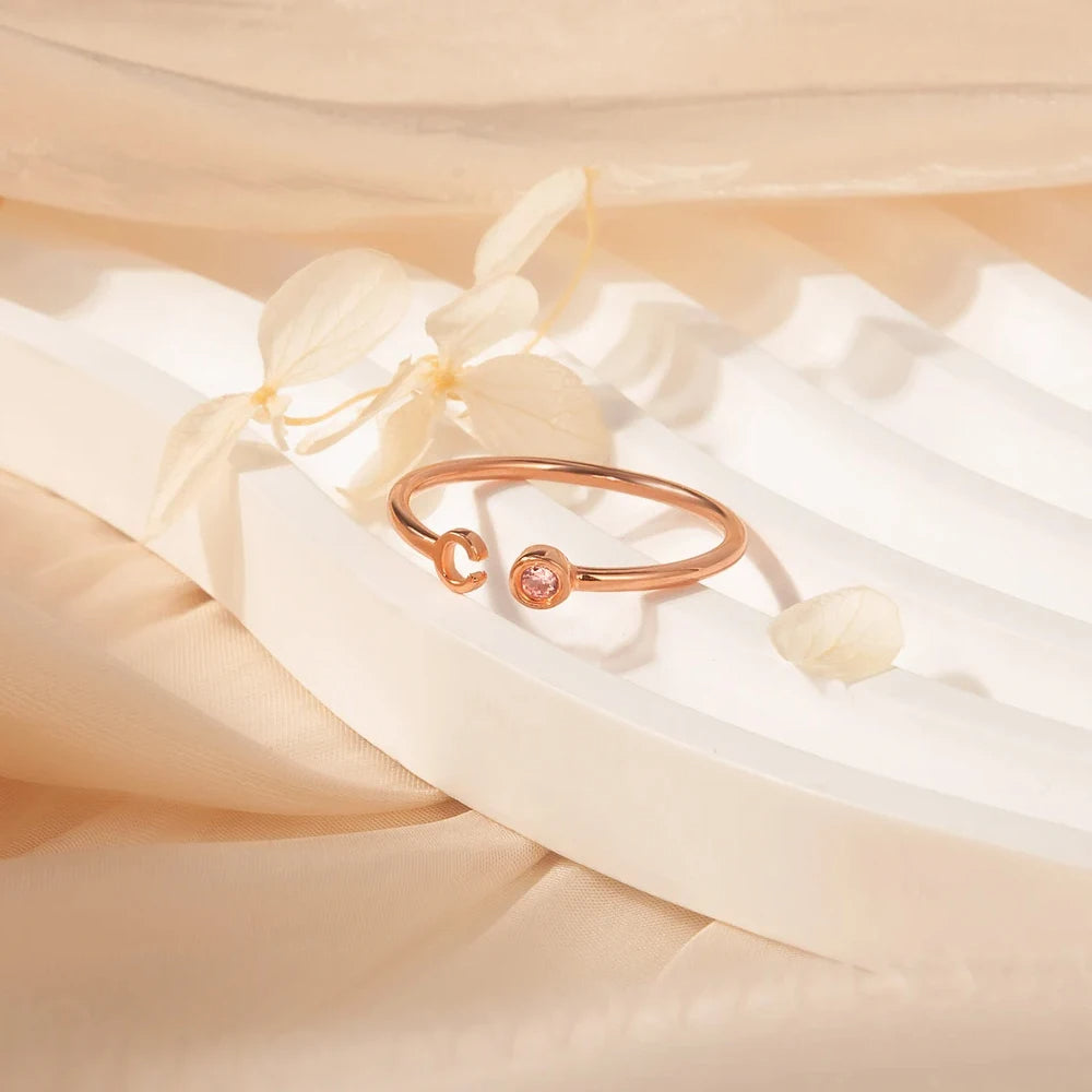 Custom Letter Birthstone Ring