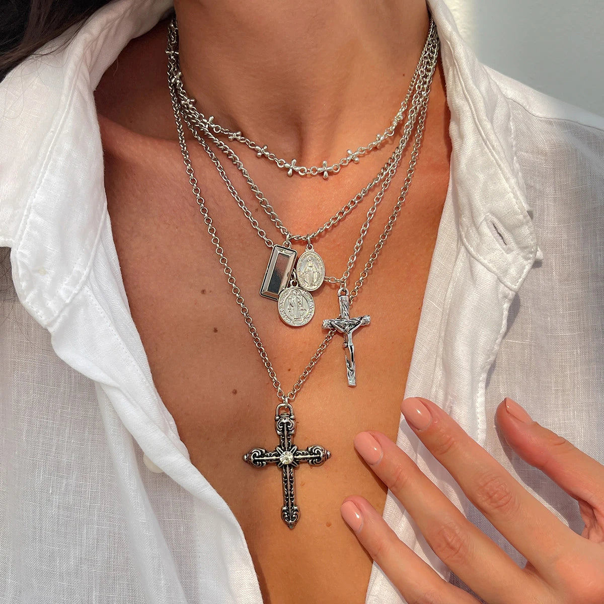4 PCS Layered Cross Necklace