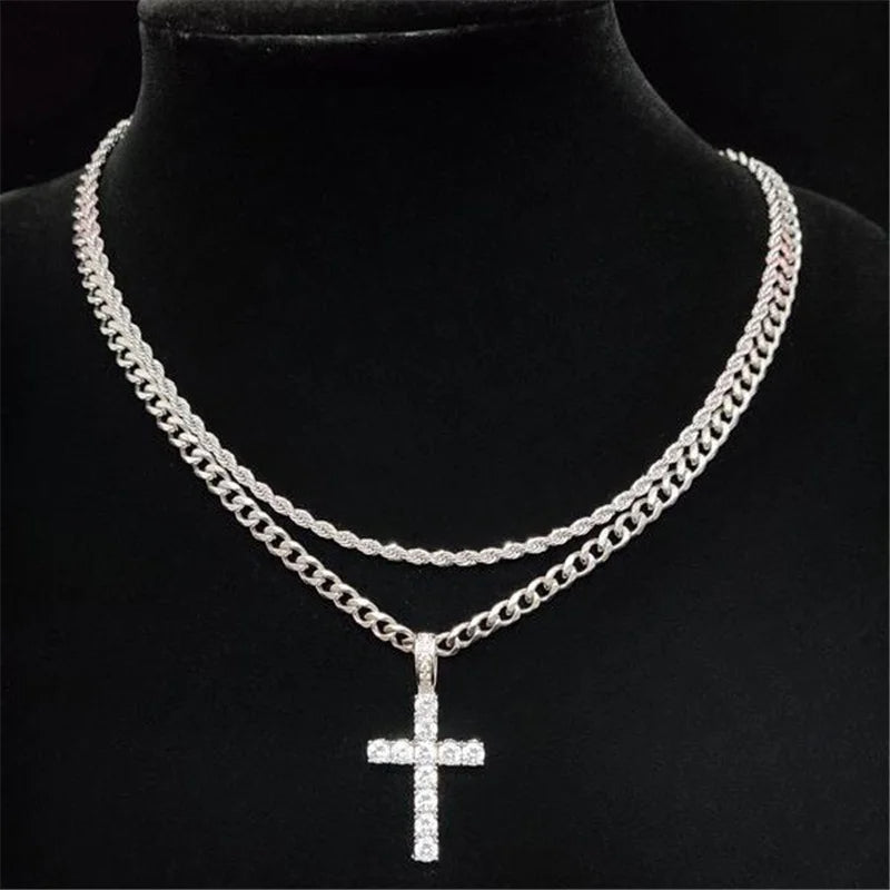 Double Row Cross Necklace