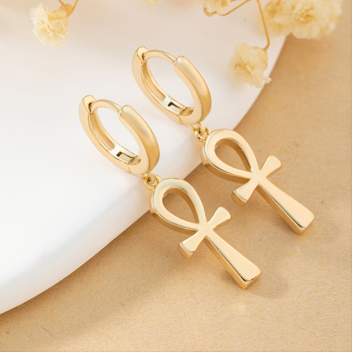 14k Vintage Ankh Drop Earrings