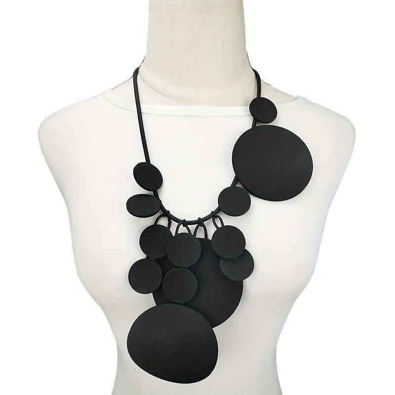 Asymmetric Black Circle Necklace