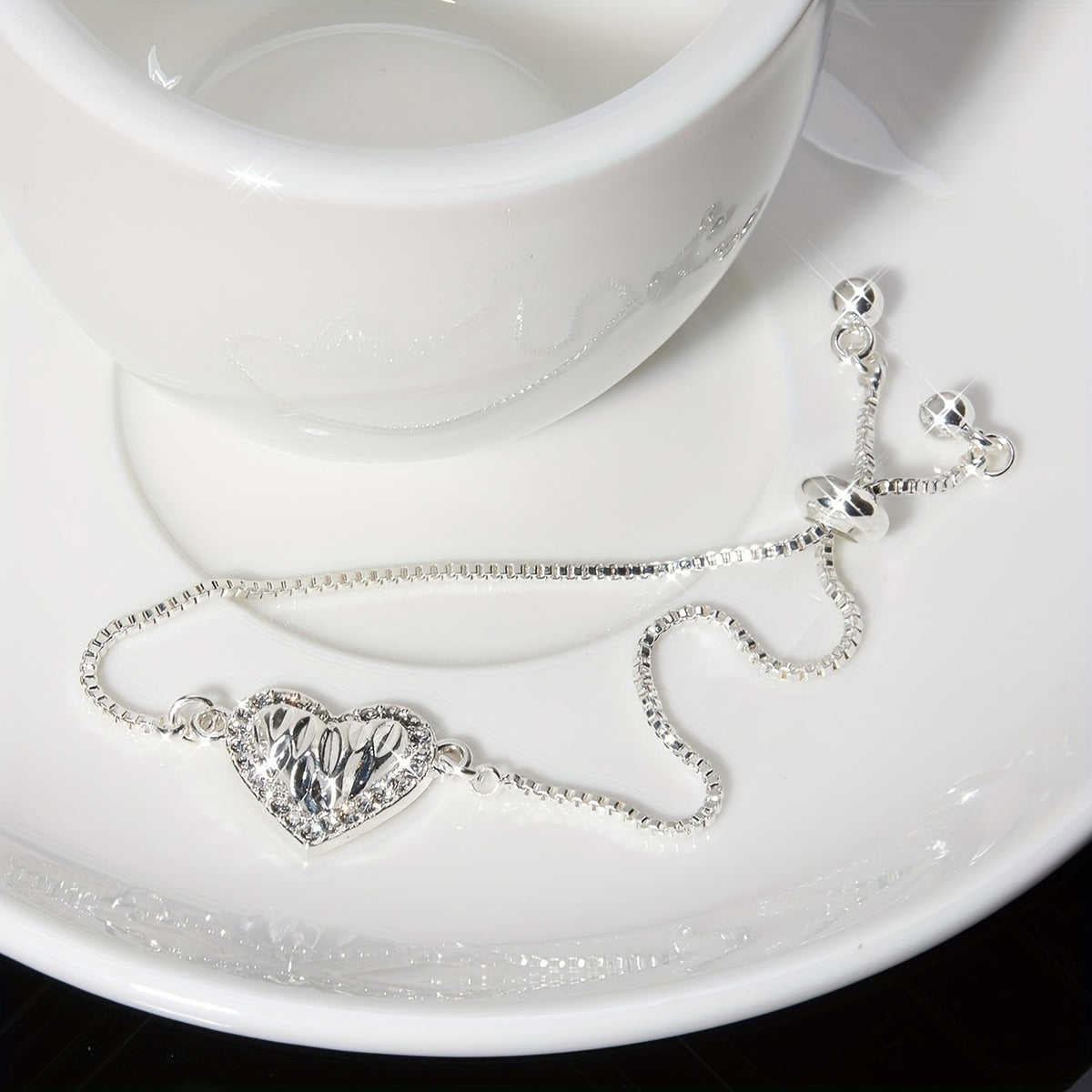 Adjustable Silver Heart Bracelet