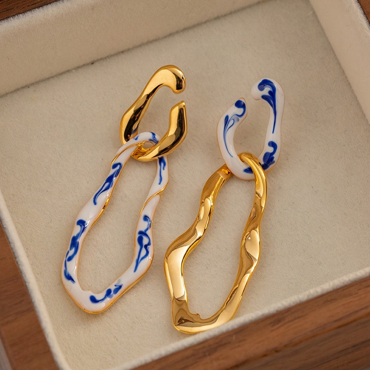 14k Asymmetric Porcelain Drop Earrings