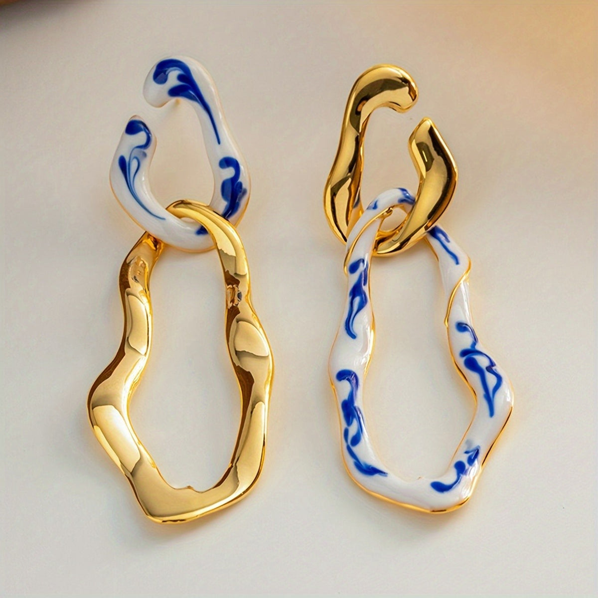 14k Asymmetric Porcelain Drop Earrings