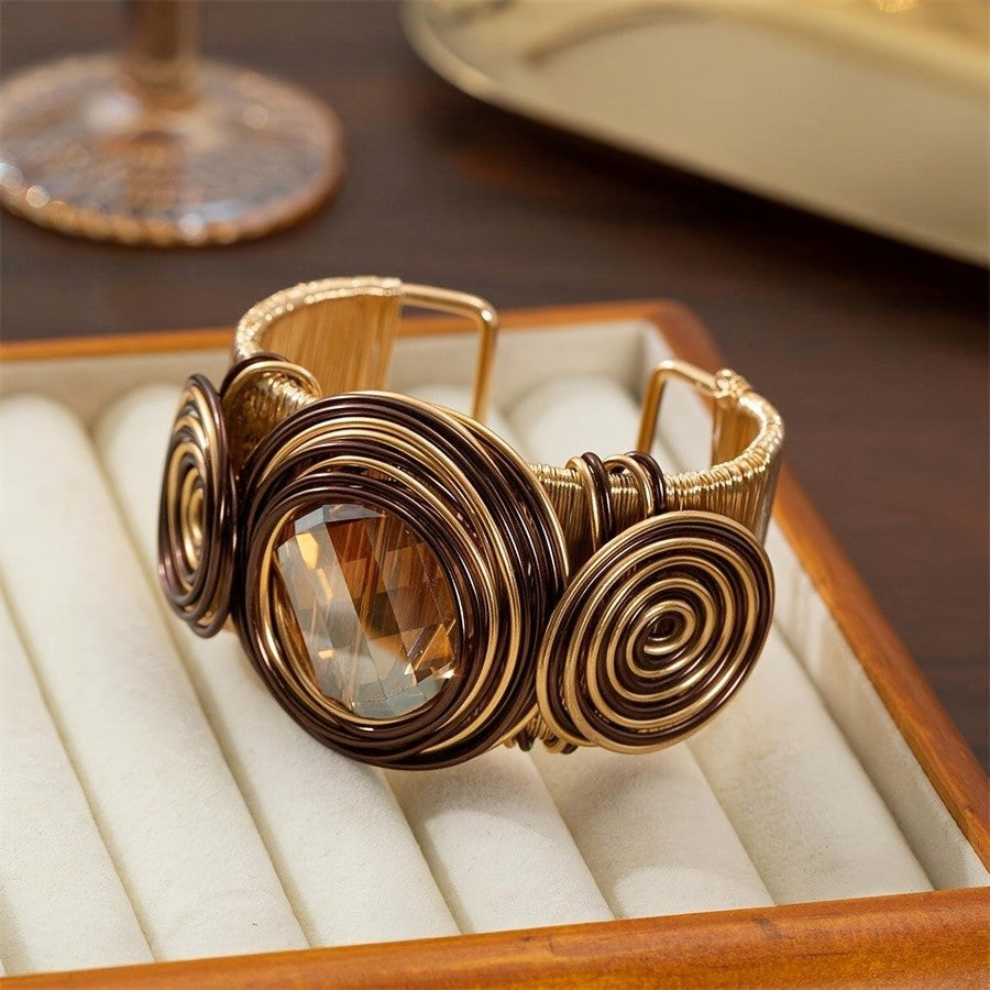 Vintage Wire Woven Stone Cuff Bracelet