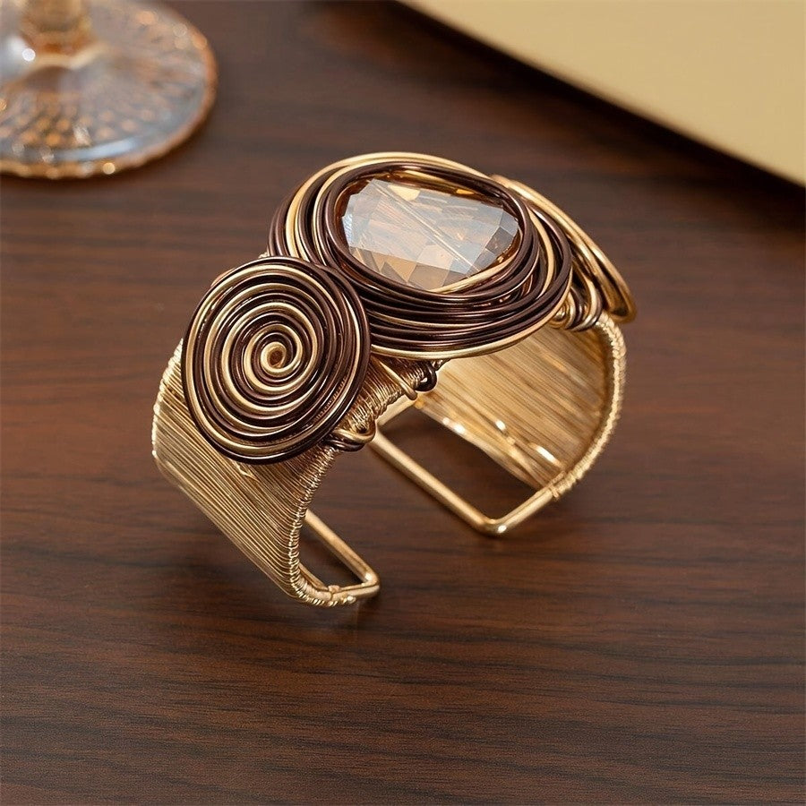 Vintage Wire Woven Stone Cuff Bracelet
