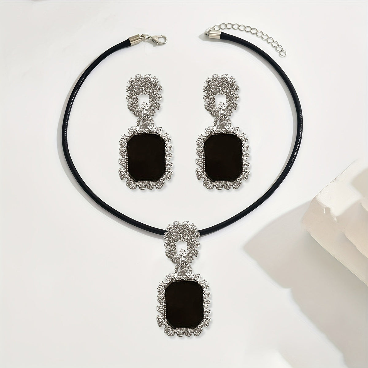 Vintage Square Stone Necklace and Earring Set