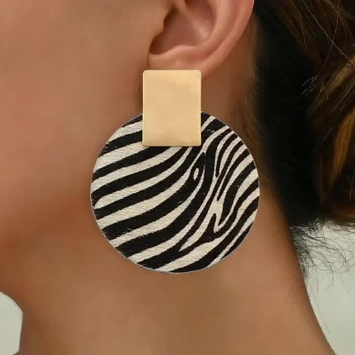 Geometric Zebra Print Round Earrings