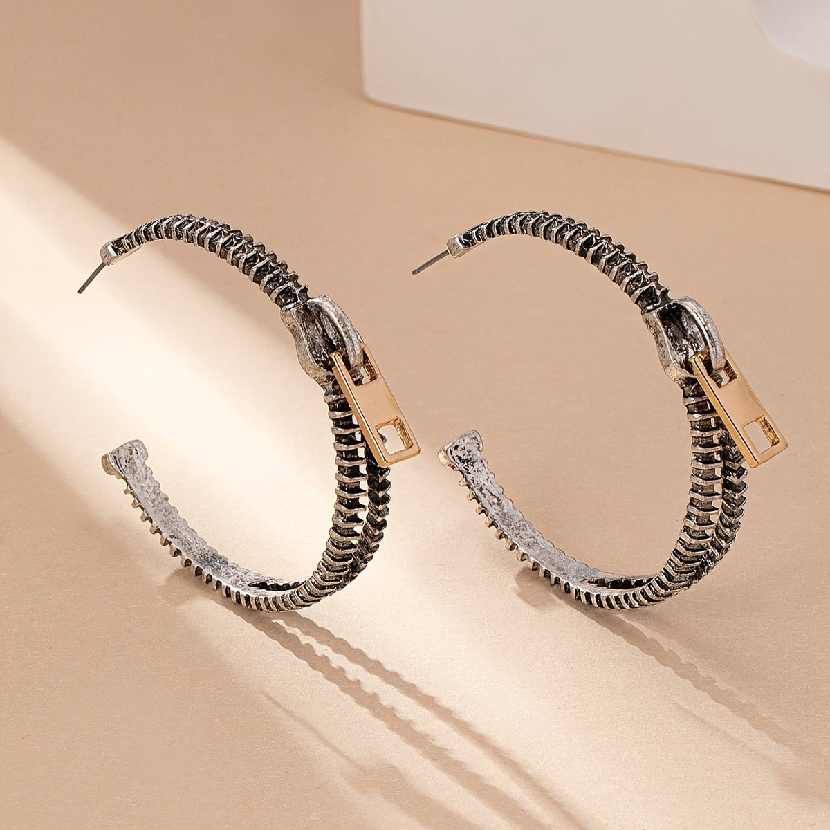Vintage Zipper Hoop Earrings