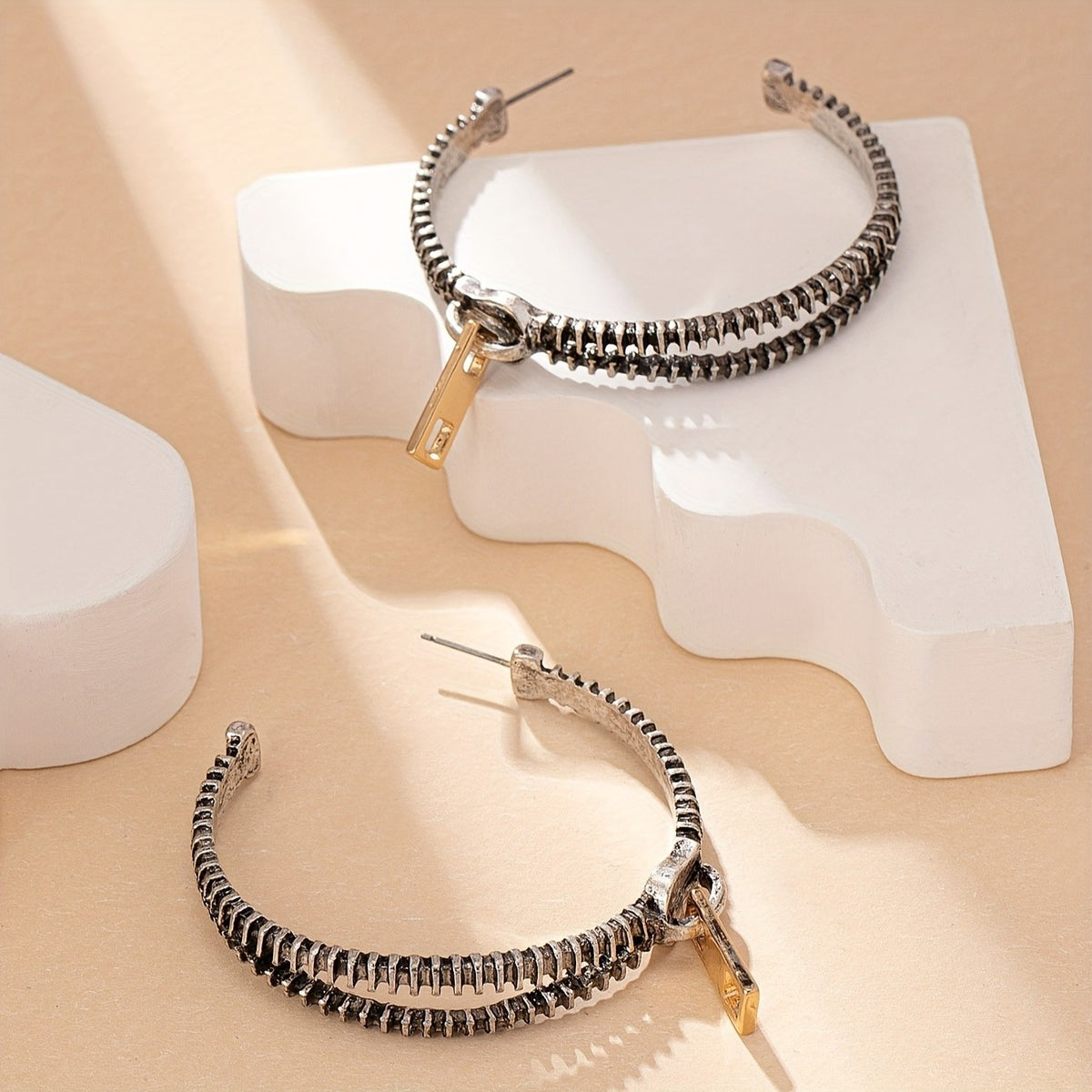 Vintage Zipper Hoop Earrings