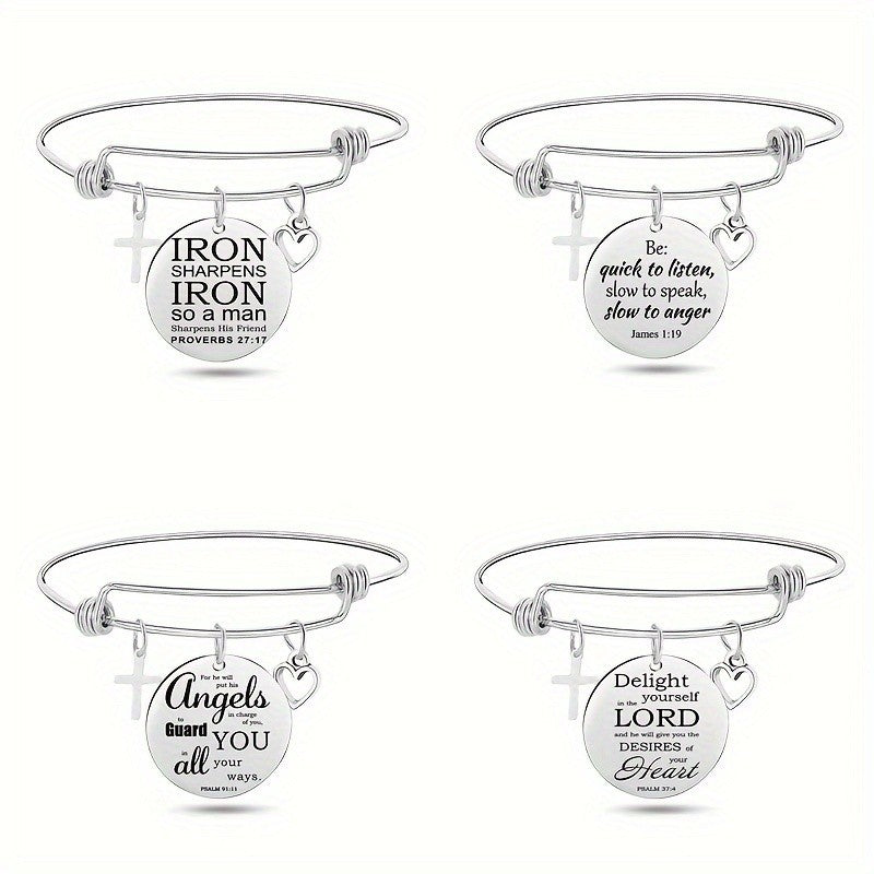 Adjustable Engraved Scripture Charm Bracelet