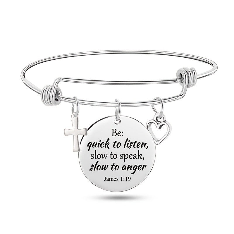 Adjustable Engraved Scripture Charm Bracelet