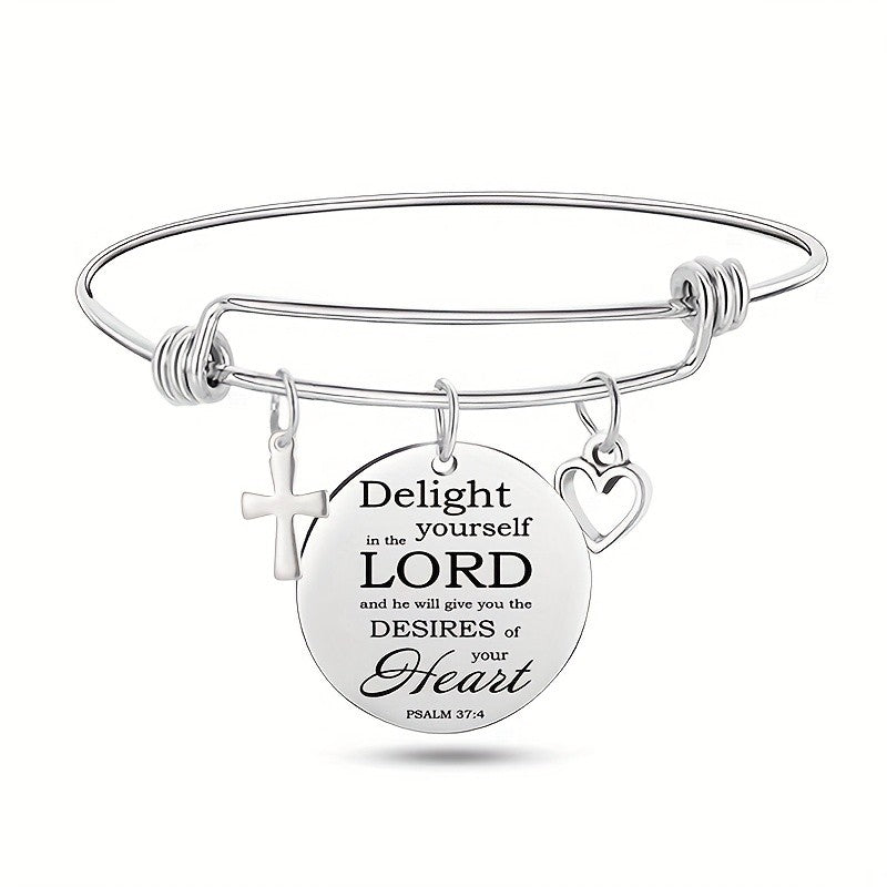 Adjustable Engraved Scripture Charm Bracelet
