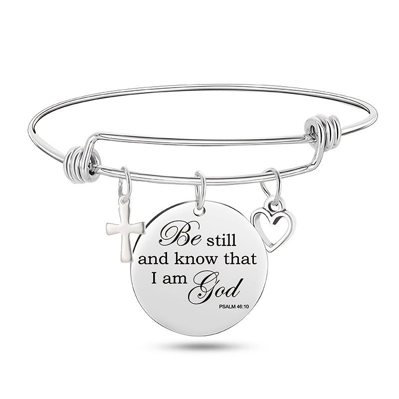 Adjustable Engraved Scripture Charm Bracelet