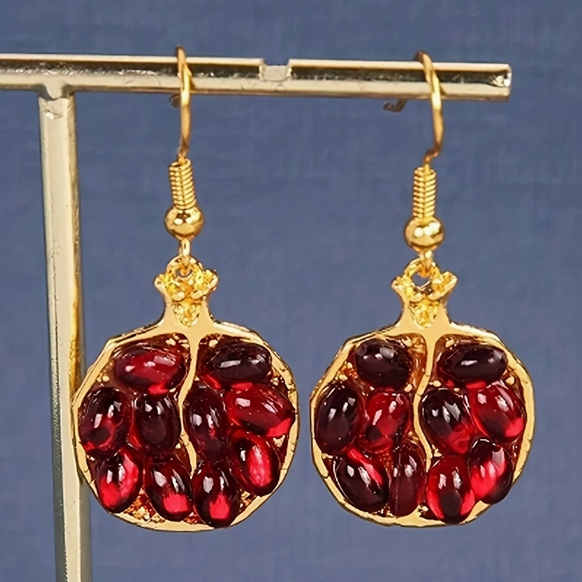 Vintage Pomegranate Red Stone Drop Earrings