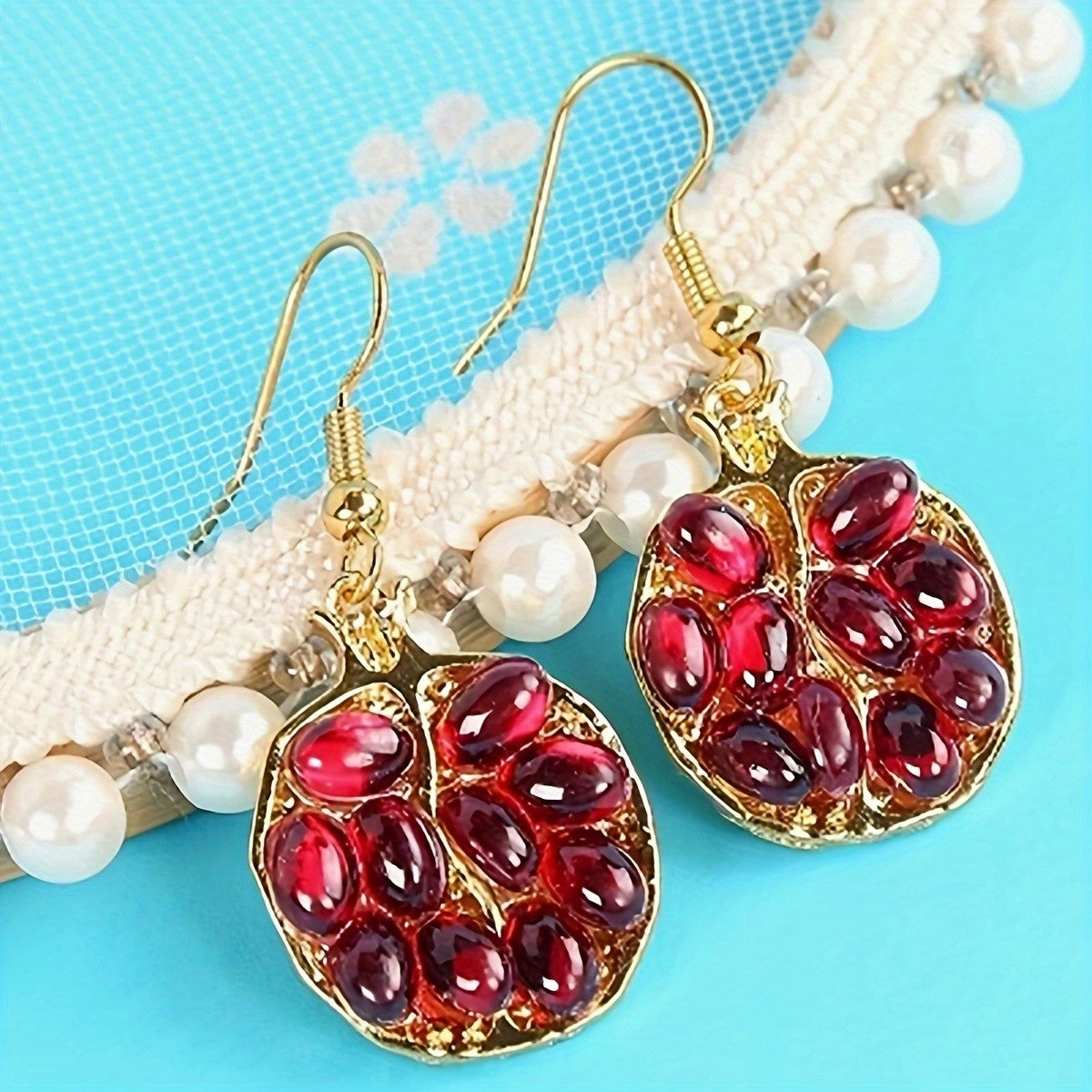 Vintage Pomegranate Red Stone Drop Earrings