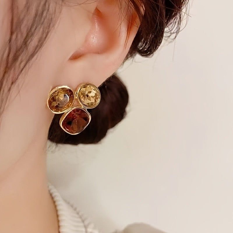 Vintage Triple Stone Cluster Earrings