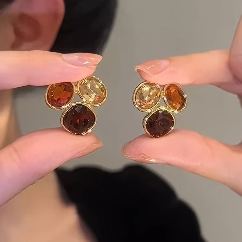 Vintage Triple Stone Cluster Earrings