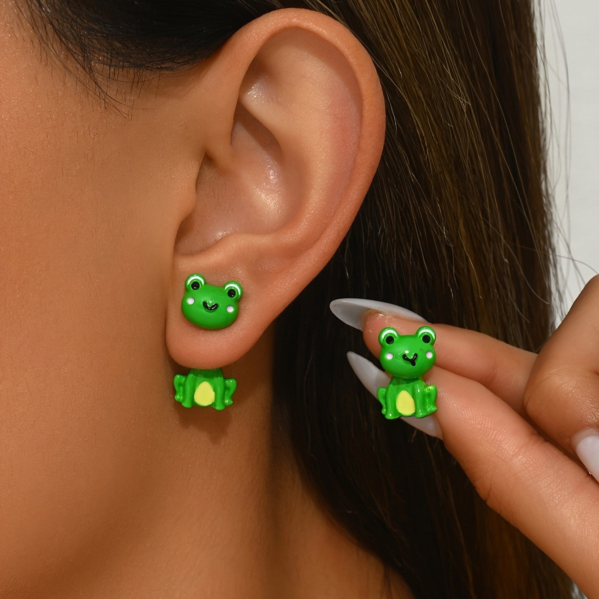 Cute Green Frog Stud Earrings