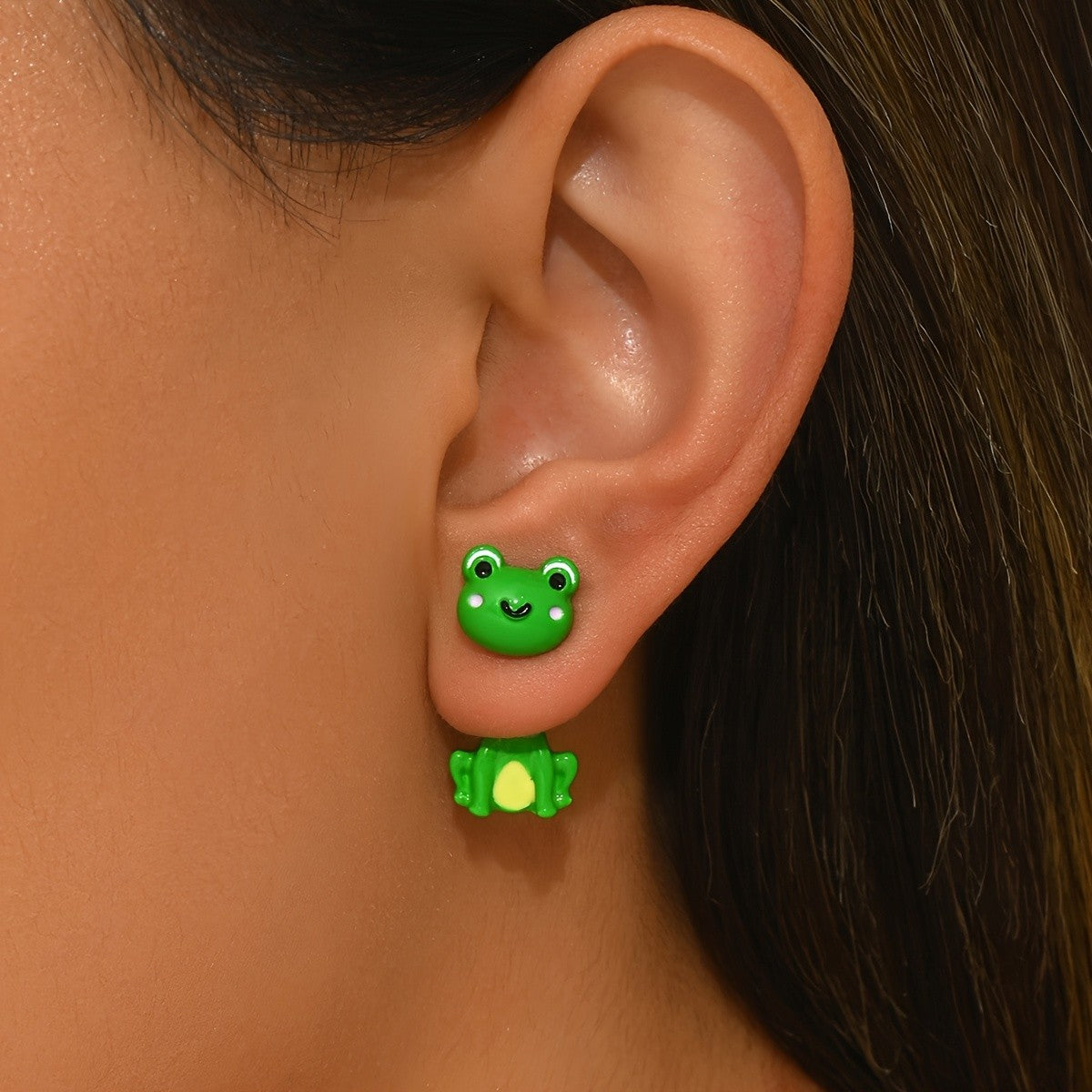 Cute Green Frog Stud Earrings