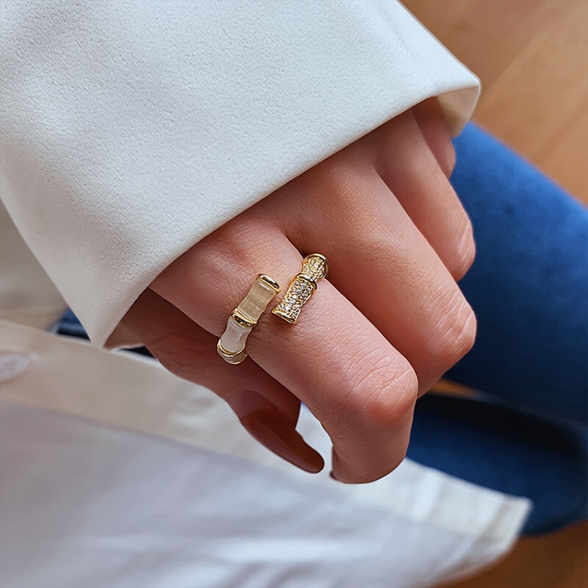 14k Adjustable Bamboo Joint Ring