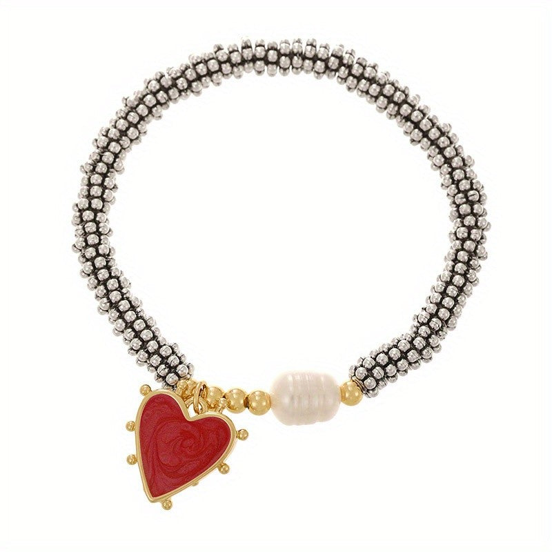 18k Heart Pearl Beaded Bracelet