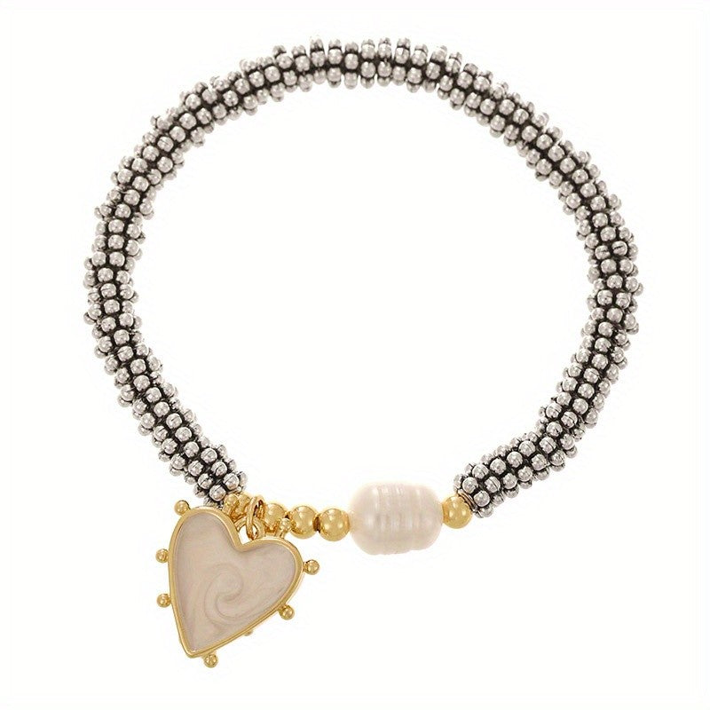 18k Heart Pearl Beaded Bracelet