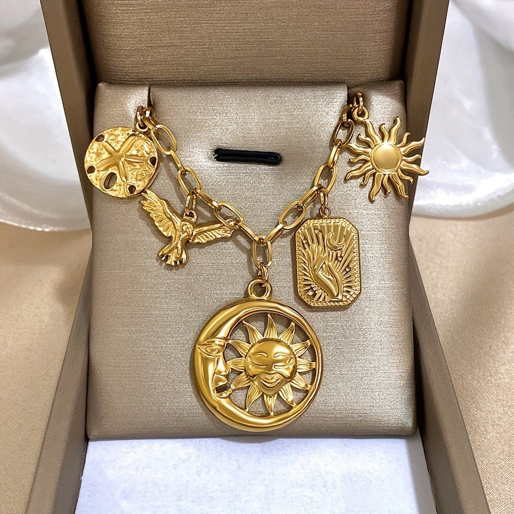 Celestial Sun Moon Charm Necklace
