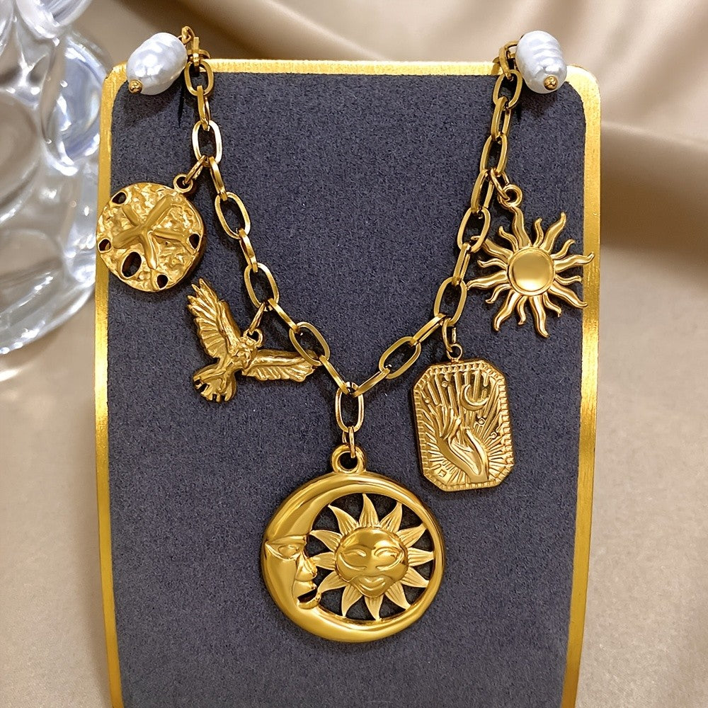 Celestial Sun Moon Charm Necklace